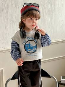 DAZY 女童圆领格子休闲荷叶边长袖卫衣，秋冬款