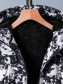 SHEIN Vacaura Tween Boy Outdoor Casual Fashionable Camouflage Hooded Jacket With Thermal Lining, Autumn/Winter - Black - View 3