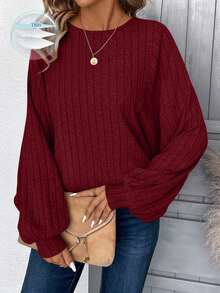 Rosumi 大码女式休闲纯色罗纹蝙蝠袖运动衫