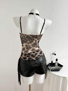 Elamini Women's Sexy V-Neck Leopard Print Sleeveless Slim Fit Camisole Top, Suitable For Party And Evening Wear - Multicolor - View 2