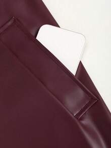 StreetHx Women's Solid Color Lapel NeckLong Sleeve Double-Breasted Casual PU Leather Jacket - Burgundy - View 3