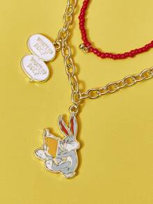 LOONEY TUNES X SHEIN 1pc Women's Fashionable Cartoon Chain Necklace - Gold - View 4
