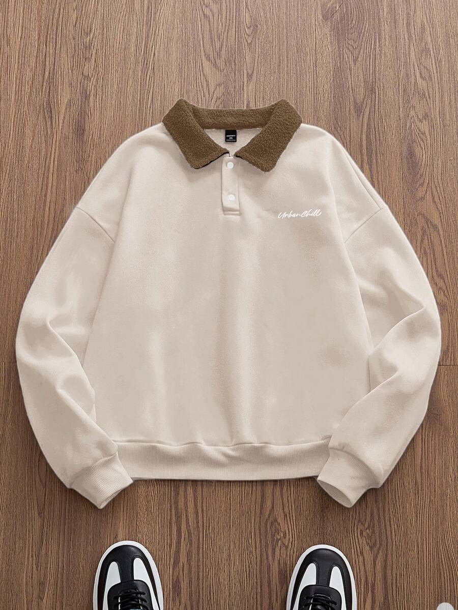 EASEVO Sudadera con botones para hombres de talla grande - Albaricoque - Ver 1