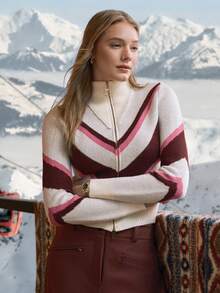 Activina 女式高尔夫和网球条纹长袖拉链领针织开衫 - 彩色 - 查看 11