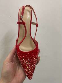 CUCCOO TILAWA Women's Fashionable Elegant Red Rhinestone High Heel Pumps - Red - View 10