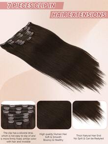 2号深棕色夹式接发片，真人发，120克，7片装，直发，Remy发夹式接发片 - S2 - 查看 5