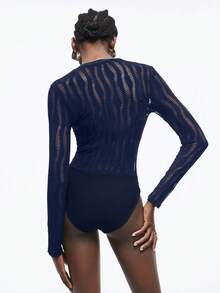 Maija 2026春夏新款时尚性感纯色镂空透视连体衣，复古别致都市通勤日常浪漫休闲装，90年代风格，适合新年、优雅派对、海滩、毕业典礼等场合，百搭浪漫，也适合婚礼宾客、主人、约会、派对、音乐会、舞台表演、早午餐、机场等场合。 - 藏蓝色 - 查看 5