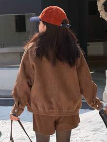 DAZY Tween Girls Loose Casual Brown Short Jacket Coat, Fall/Winter - Brown - View 6