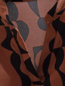 Selianne Áo sơ mi dài tay cổ khoét in họa tiết toàn thân cho nữ, mùa thu - Màu Khaki - Xem 4