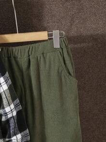 Vacaura 适合青少年男孩的三季格子长袖翻领衬衫和灯芯绒松紧腰裤两件套休闲户外 - 彩色 - 查看 6