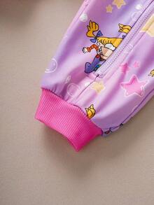 Nick 90s | SHEIN 女婴卡通图案可爱蝴蝶结紫色长袖连帽拉链连体衣 - 紫色 - 查看 4