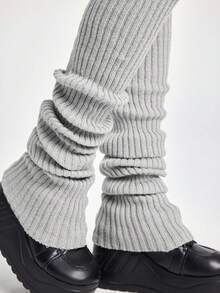 ROMWE Grunge Punk 1 双女士四季通用纯黑色竖条纹 90 厘米针织加长腿套 - 淡灰色 - 查看 5