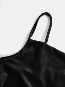 SHEIN Girlism Teen Girls Solid Color Velvet Plunging Neck Ruched Waist Bodycon Formal Party Dress - Black - View 6