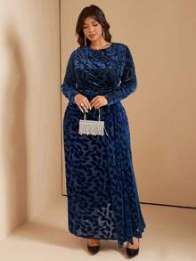 Comfylo 大码女式天鹅绒面料扭腰修身连衣裙 - 藍色 - 查看 2