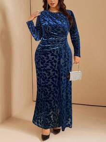 Comfylo 大码女式天鹅绒面料扭腰修身连衣裙 - 藍色 - 查看 5