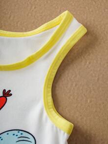 SpongeBob SquarePants | SHEIN Young Boy Cute Cartoon Pattern Contrast Trim Tank Top And Boxer Briefs Under Set, Summer