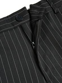 SHEIN LUNE Pantaloni casual a gamba ampia con stampa a righe e tasche, adatti per taglie comode - Grigio Chiaro - Visualizzare 6