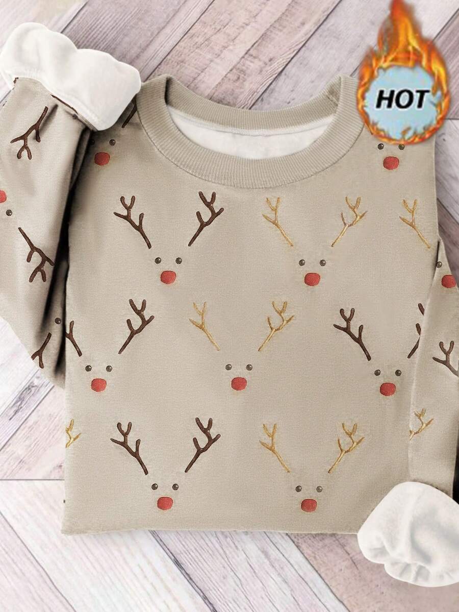 EMERY ROSE Áo nỉ cổ tròn trễ vai in họa tiết hươu Giáng sinh thời trang dành cho nữ - Nhiều màu - Xem 1