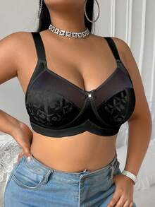SHEIN Sujetador inalámbrico con decoración de anillo de unicolor para tallas grandes - Negro - Ver 5