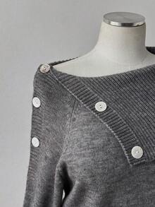 Sunspun 新款秋冬性感俏皮翻领百褶下摆针织连衣裙 - 灰色 - 查看 3