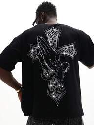 SUMWON Camiseta ajustada con aplicaciones de strass en forma de cruz y decoraciones para un estilo de moda casual y urbana