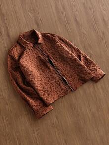 TOKVUE Herren Blumen Jacquard Reißverschluss Kragen Lässig Pendler Hemd Vintage Hemd Braunes Hemd Blumenhemd Kurzes Hemd Reißverschluss Hemd, Langarm Oberteil