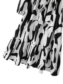 GlowEve CURVE Elegantes Kleid mit Rüschenkragen, Langarm und Gürtel, Große Größen, texturierter Muster, geeignet für den täglichen Arbeitsweg