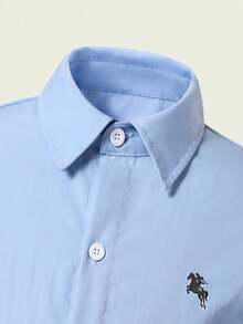 SHEIN Mirajuku 男童休闲百搭假日粉色衬衫，袖口可调节，适合各种场合、学校和日常穿着