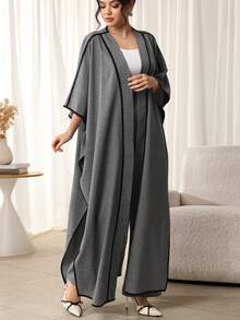 Al Najma 女士秋冬撞色开衫休闲裤两件套 - 灰色 - 查看 7