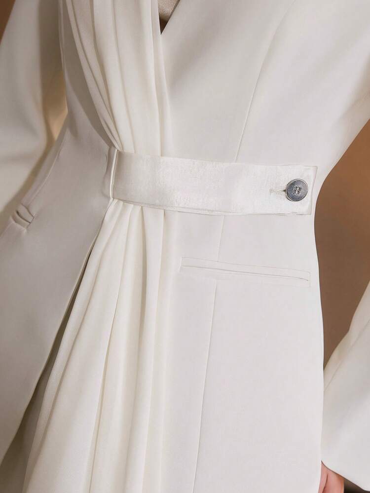 WOMEN'S SOLID COLOR SATIN PATCHWORK TIE-WAIST LONG SLEEVE ELEGANT COMMUTER JACKET
