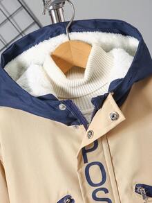 SHEIN Vacaura 2pcs/Set Tween Boys' Casual Outdoor Printed Color Block Thermal Lined Set, Autumn/Winter - Khaki - View 7