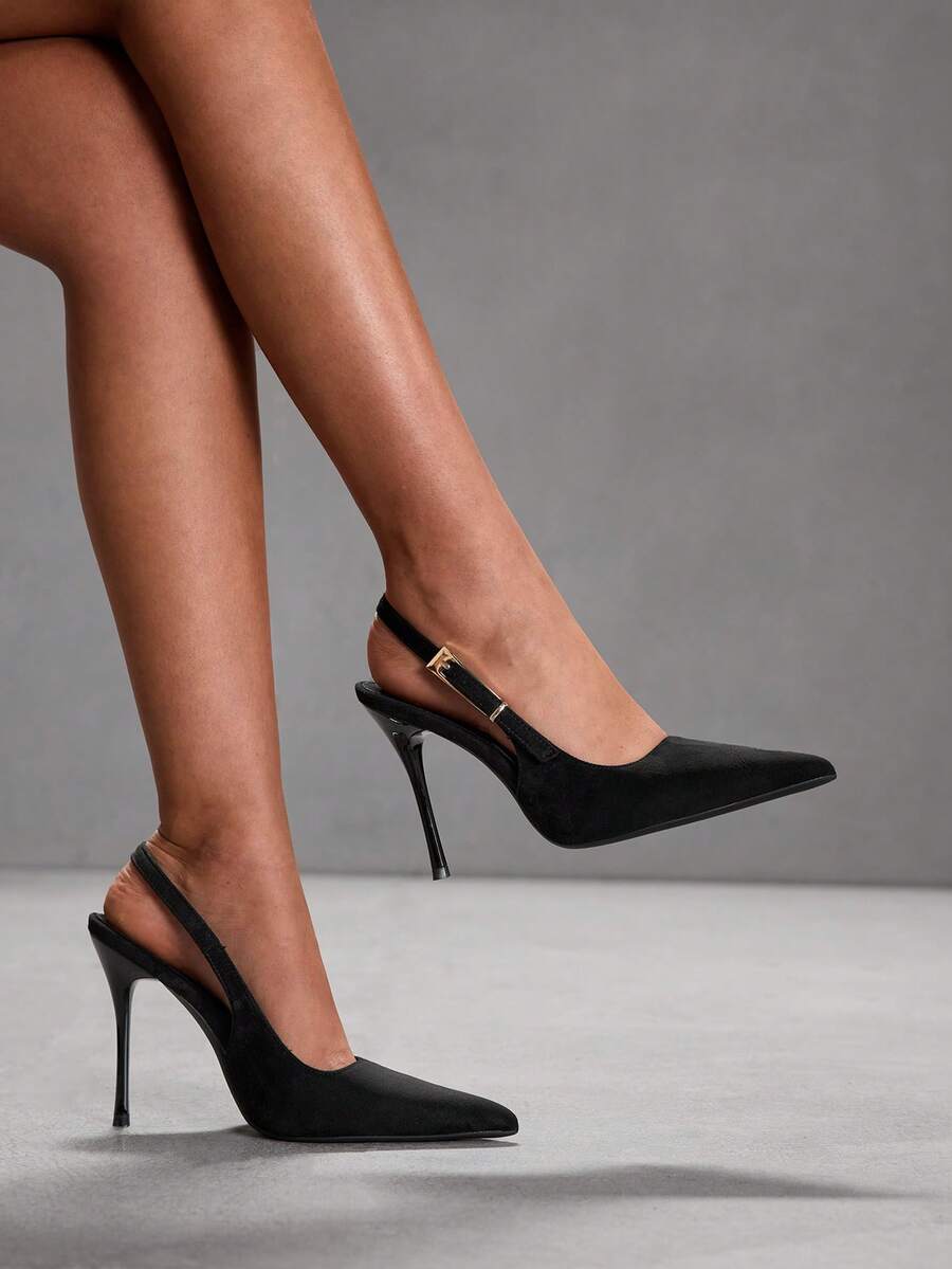 CUCCOO SZL Women's Pointed Toe Buckle Design Fashionable High Heels, Versatile For Daily Wear For Christmas Valentine's Day Spring Shoes - Black - View 1