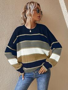 Zovinel 女式最新时尚舒适拼色套头衫 - 彩色 - 查看 10