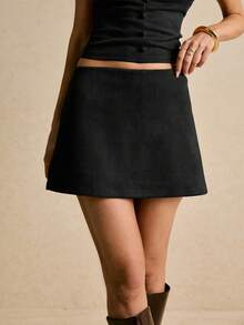 Poéselle Women's Solid Color Casual Versatile Loose For Daily Wear Black Mini Black Mini Skort - Black - View 4