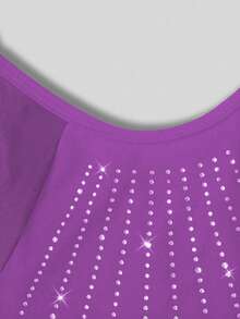 SHEIN Tween 女童运动服渐变色网眼长袖体操紧身衣，水钻装饰体操紧身衣，四向弹力高弹力健身户外运动舞蹈瑜伽体操连体衣 - 紫色 - 查看 4