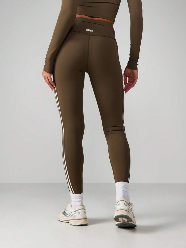 MISSGUIDED Leggings sportivi da donna a vita alta color oliva con strisce bianche laterali, abbigliamento atletico per fitness, corsa, allenamento e yoga