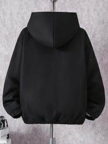 Vacaura 1 Áo khoác hoodie ấm áp dành cho thanh thiếu niên ngoài trời, thiết kế tối giản với họa tiết chữ cái, phù hợp cho mùa thu/đông - màu đen - Xem 2