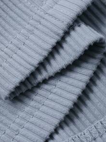 DAZY Letter Decor Solid Color Top & Geometric All-Over Print Pants Women Sleepwear Pajama Set, Winter Clothes - Dusty Blue - View 8