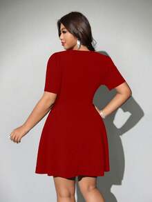 Viva Relle Plus-Size Women's Red New Year Sexy Elegant Bow Tie Valentine's Day Dress - Red - View 7