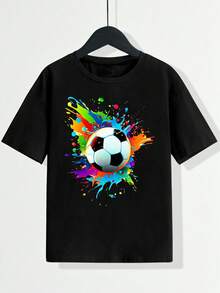 SHEIN Fantacosmos 適合青少年的青少年男孩足球印花t恤