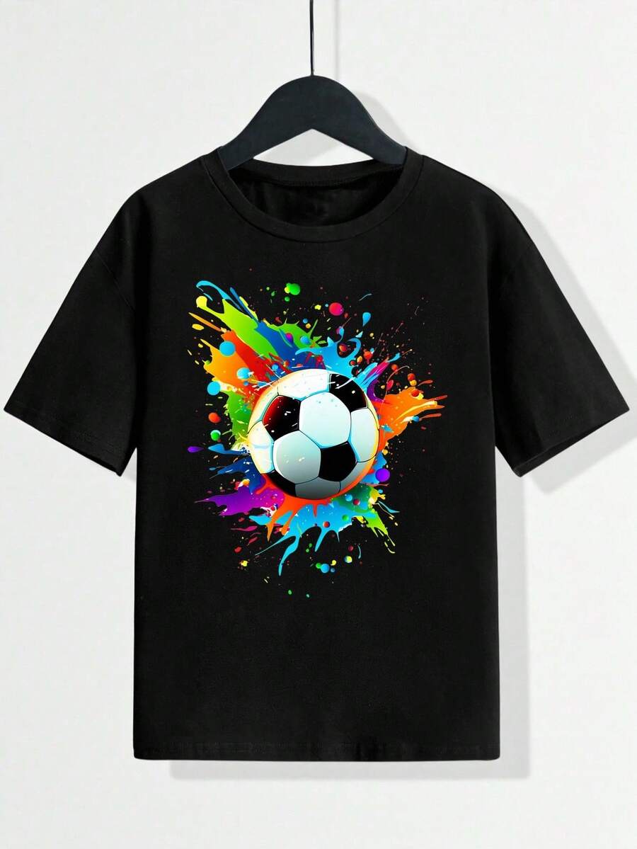 SHEIN Fantacosmos 適合青少年的青少年男孩足球印花t恤