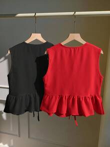 Comfortcana 2pcs Women's Summer Vacation Shirts, Red + White Blouses Peplum Tops Peplum Top Women Red Peplum Top Black Peplum Top Peplum Blouse - Black - View 2