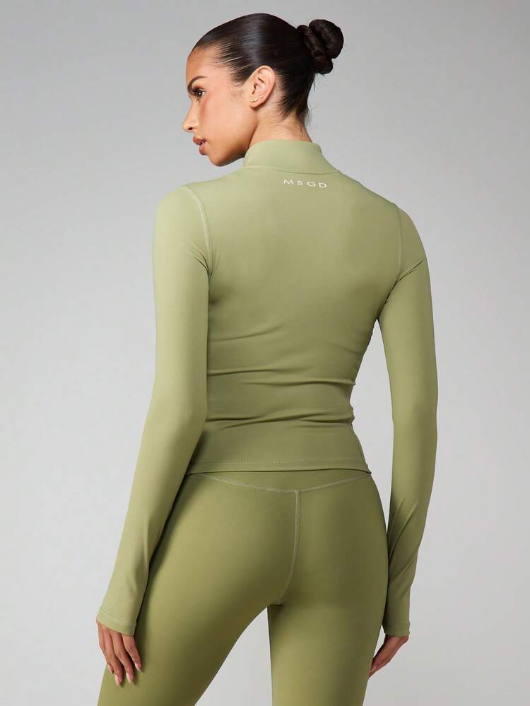 MISSGUIDED Women Long Sleeve Athletic Zip Up Mock Neck Jacket With Thumb Holes And Side Pockets Activewear Top