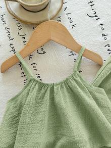 SHEIN LMoss Kids 2件套女婴纯色无袖上衣和宽松休闲裤套装 - 綠色 - 查看 6