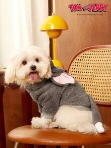 TOM & JERRY X PETSIN 1件汤姆猫刺绣3D耳朵装饰可爱双面毛绒材质保暖舒适连帽狗帽衫汤姆猫cos帽衫