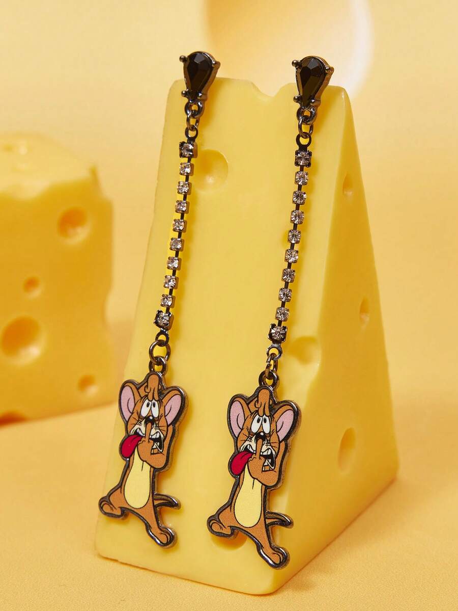 TOM & JERRY X SHEIN 1 Pair Fashionable Women's Popular Cartoon Element Zinc Alloy Earrings - Black - View 1