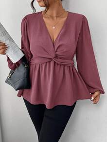 Firerie Áo sơ mi tay dài viền xoắn cỡ lớn, màu xanh lá cây - Gỗ đỏ - Xem 3