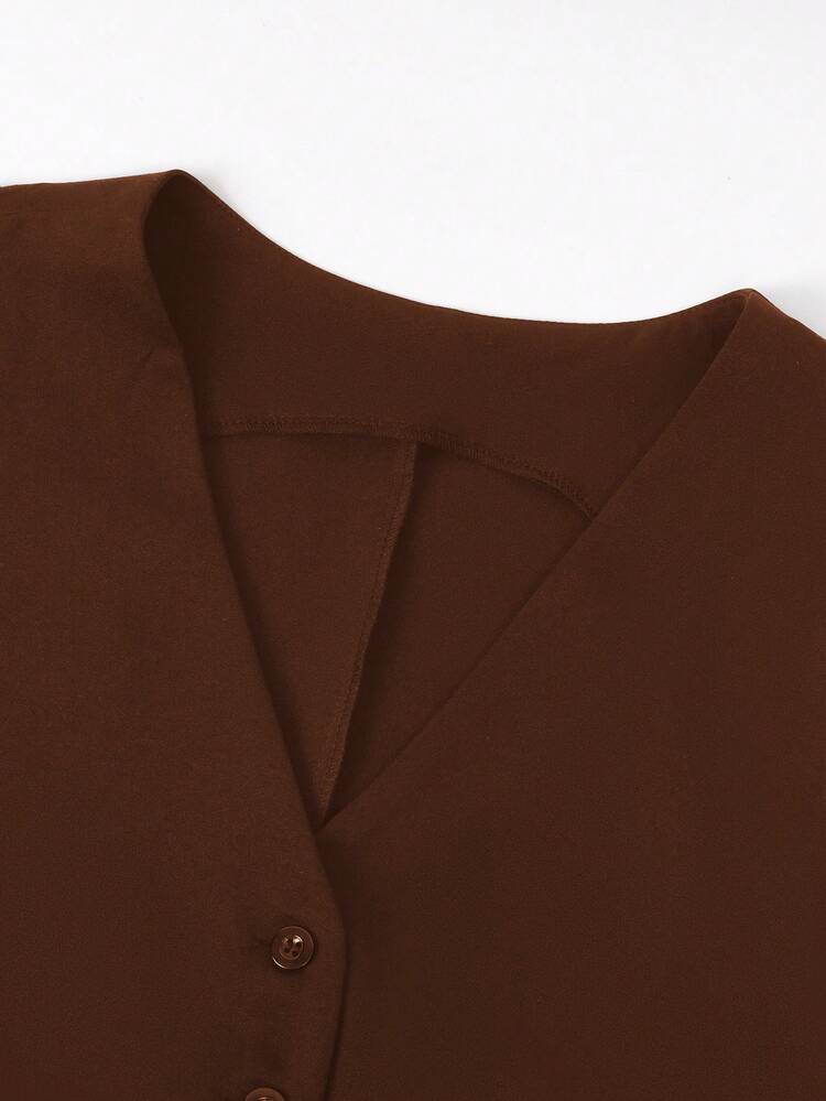 SHEIN EZwear Women's Coffee Brown Pleated Business Vest (Autumn/Winter Style) - Coffee Brown - View 4