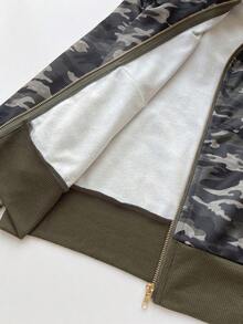 Elamini 1件女士休闲街头迷彩印花薄款抓绒翻领修身长袖外套，春季 - 彩色 - 查看 7