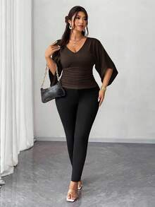 Elenzga Áo thun nam phong cách Pháp thường ngày thắt eo cỡ lớn đa năng - Cà phê nâu - Xem 3